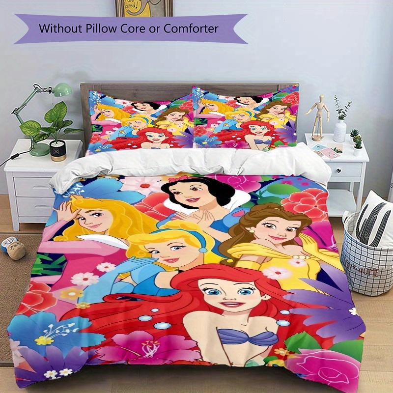 3pcs Disney Princesses Floral Bedding Set, Including 1 Quilt Cover and 2 Pillow Shams, Without Filling, Soft and Comfortable Home Bedroom W033