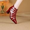 Pointed Toe Hollow-out Baotou Sandals Summer New Block Heel Temperament Roman High Heel Women's Shoes