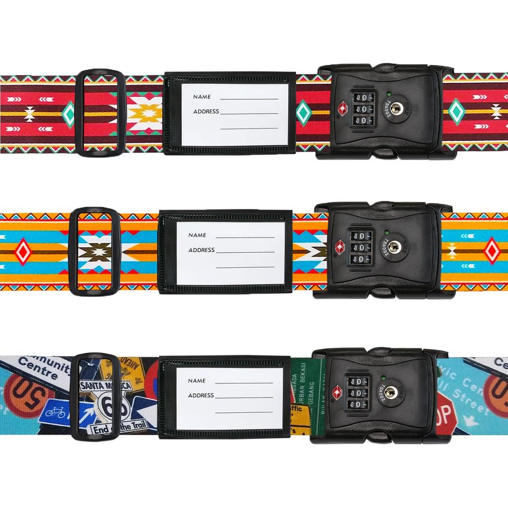 VANGARD Suitcase Belt secures includes name made in native TSA with - One-touch, convenient, luggage, tag, durable, Japan, stylish, pattern, red,