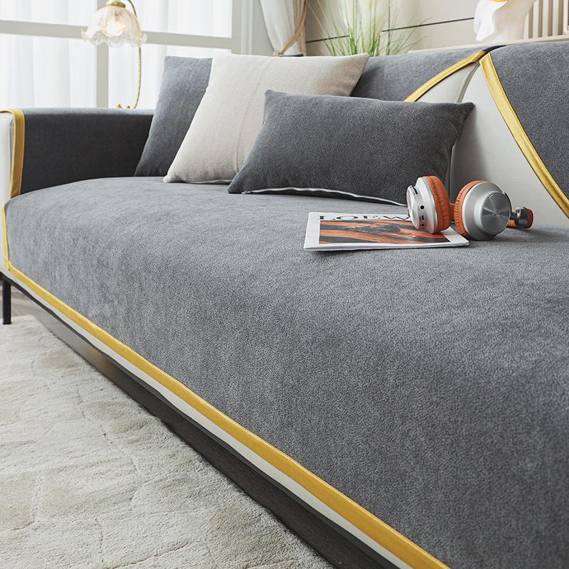 Light Luxury High-Grade Sofa Seat Cushion Four Seasons Universal Towel Cotton Fabrics Linen Cover Solid Color Full Covered Cover Summer Non-Slip