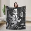 Cat Selfie with Santa Soft Warm Blanket Children Plush Throw Blanket Funny Couch Bed Flannel Bedspread Sofa Bed Cover