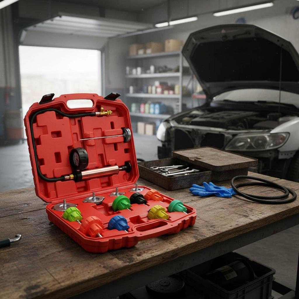 Universal Cooling System Test and Refill Tool Air Pocket Removal for Garage