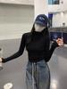 Women's Spicy Girl Gray Ruched Slim-Fit Long-Sleeve Turtleneck Top for Autumn/Winter