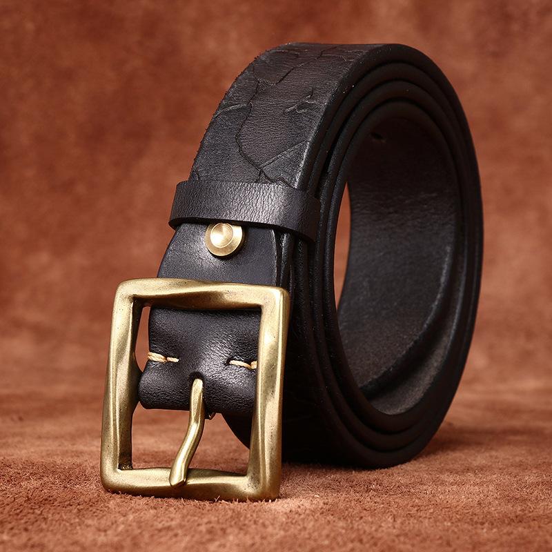 Belt Men's Retro Fashion Personality Niche Ice Crack Leather First Layer Cowhide Youth Jeans Belt