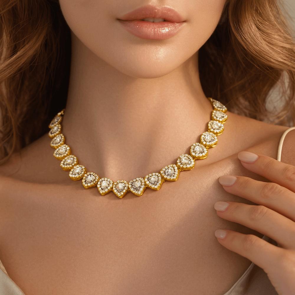 Styl Hip Hop Kształt Serca Bransoletka z Cyrkoniami Cynk Cynk Stop Cynku Walentynki Naszyjnik Impreza