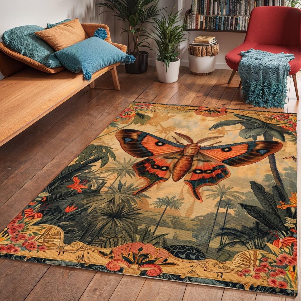 

Ковер Fairycore с мотыльком, ковер с цветочным ар-деко, ковер из полиэстера и шенилла, ковер для гостиной, спальни, фермерского дома, нескользящий коврик для пола 40x60cm