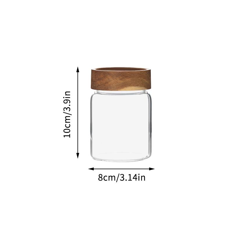 Small Airtight Glass Jars with Lids - Sealed Bottle for Coffee Beans Spice Seasoning Storage Tube Wooden Container