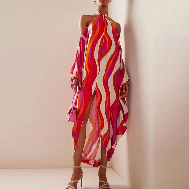 

2023 Striped Halter One-Piece Swimsuit with Cover-Up for Women’s Beach Vacation Extra Large