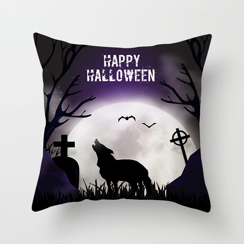 Halloween Pillow with Graffiti Letters Printed Peach Skin Home Cushion Cover Sofa Living Room Cushion Cover