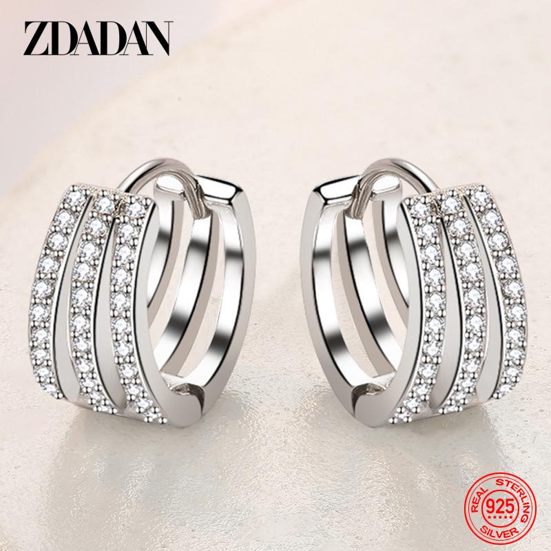 925 Sterling Silver Hollow Zircon Hoop Earring for Women Girls Fashion Jewelry