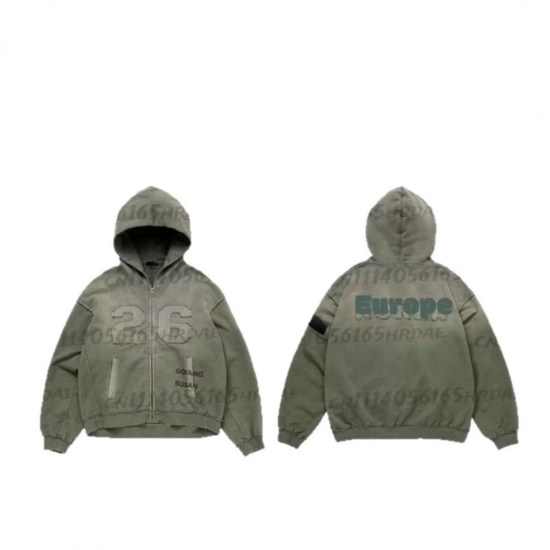 2026 Vintage Print Hooded Sweatshirt Mens Loose Fit Streetwear Long Sleeve Pullover Casual Top