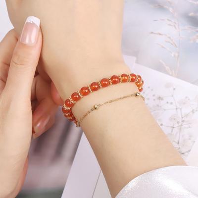 Bracciale da donna con doppia pietra naturale, stile retrò, catena in metallo, lunghezza estesa regolabile, polso da donna