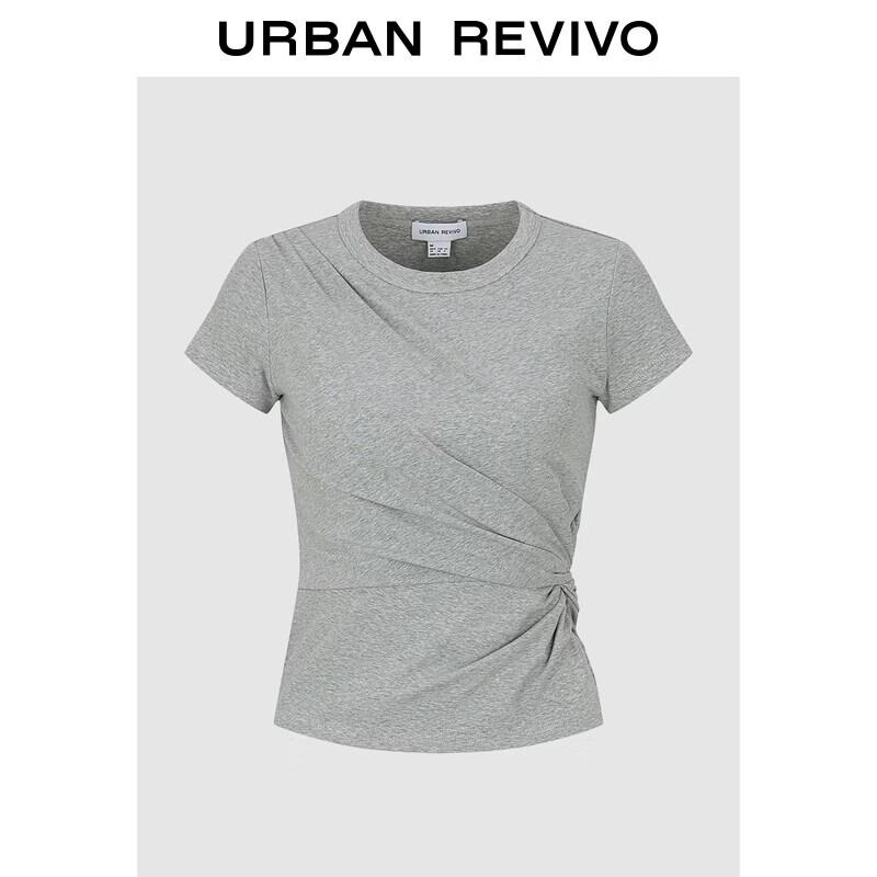 UR2026 Women s Pleated Twist Knot Round Neck Short Sleeve T-shirt XL