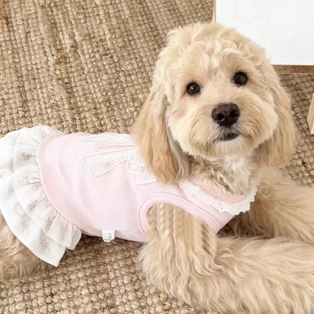 Breathable Pet Princess Dress Lotus Leaf Edge Bow Dog Skirt Sweet Puppy Lace Skirt Outdoor Walk