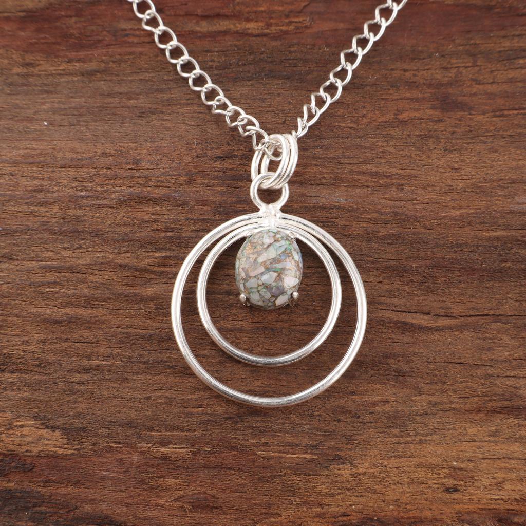 Bijoux en Pierre Précieuse Turquoise Cuivre Éthiopien, Pendentif Fait Main, Pendentif en Argent Sterling Massif 925 Cadeau Pour Elle