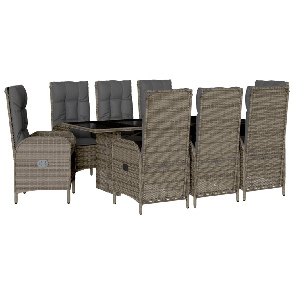 Vidaxl 9-Cz. Conjunto de Muebles de Jardín con Cojines, Gris, Ratán PE