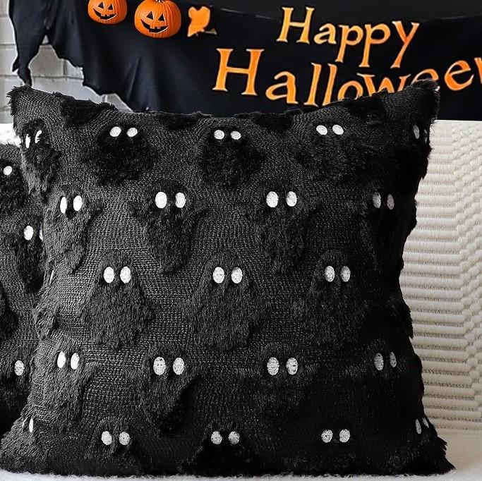 Halloween Short Plush Pillowcase Cover Pumpkin Ghost Bat Festival Decorative Cushion 45x45cm
