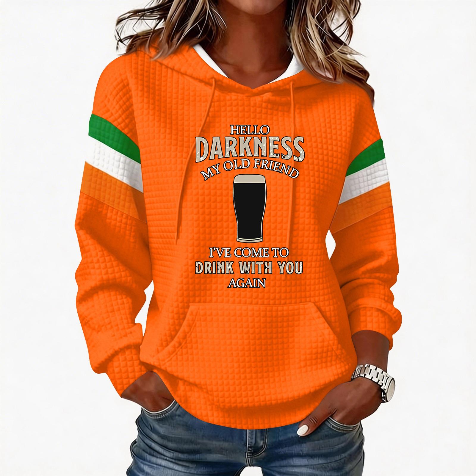 

Women s Fashion Lightweight Long-Sleeved Pullover Hoodie with Pockets and Print L помаранчевий