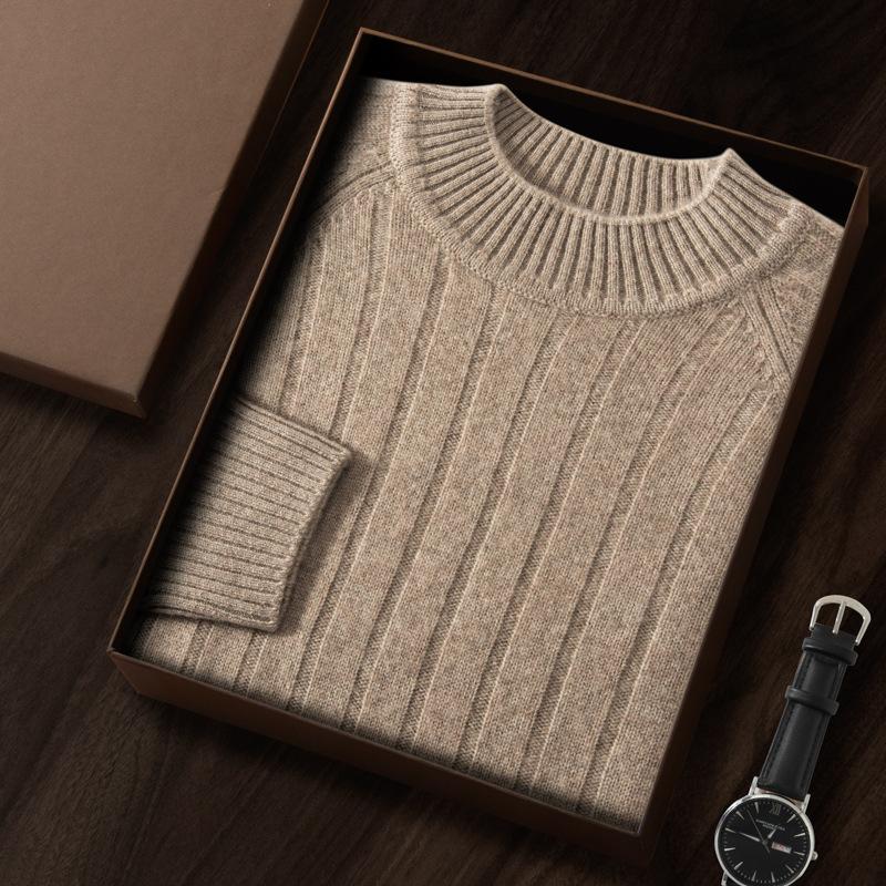 New seven-needle double-strand thickened cashmere shirt semi-turtleneck knitted loose thick sweater
