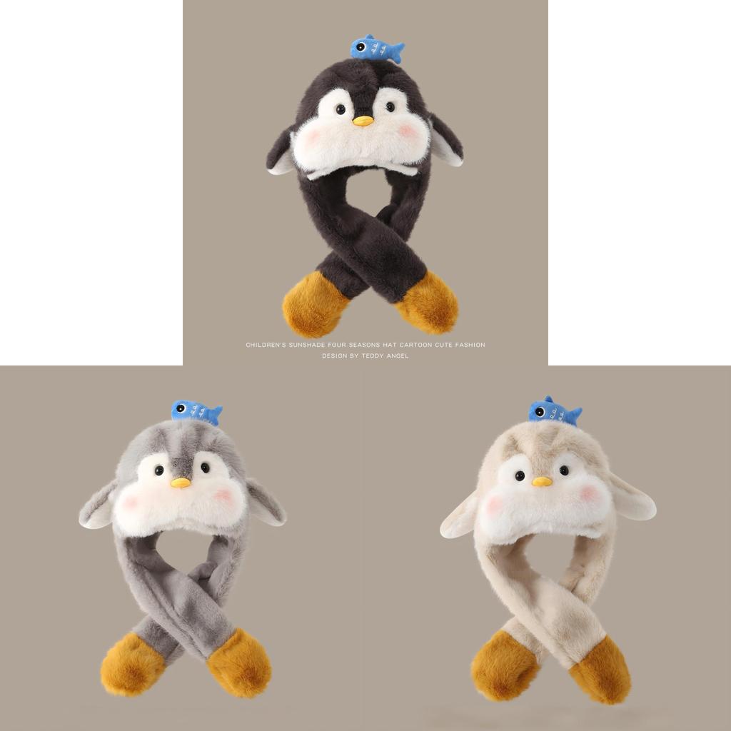 Penguin Baby Hat With Moving Ears Warm Plush Winter Kids Headgear For Children