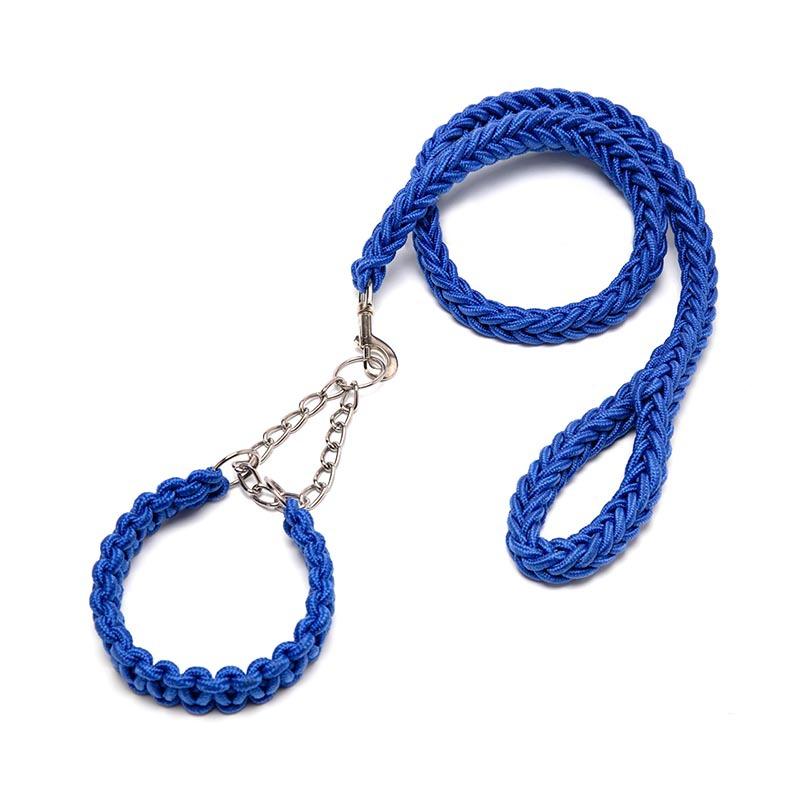 Eight Strand Nylon Braided Dog Leash and Collar Set Thick Bite Resistant Anti Pull Heavy Duty for Medium Large Dogs Walking
