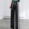 Frühling Sommer Jogginghose Jogger Damen Weitbein Hose Retro Hohe Taille Seitenstreifen Elastische Damen Hose schwarz weiß locker Lange Hose