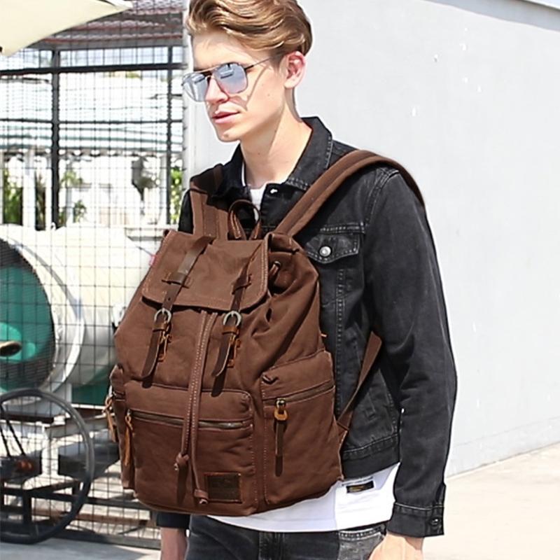 European and American Retro Men's Backpack New Canvas Shoulders Bag Outdoor Travel Computer Bag Student Schoolbags for Boy Father's Day Gift