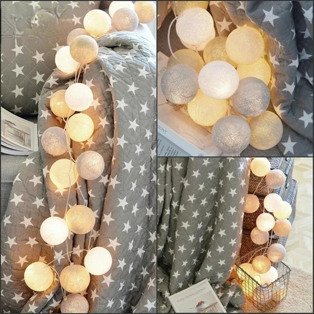 New 20 LEDs USB Powered Cotton Ball Fairy String Lights Holiday Wedding Party Patio Bedroom Christmas Decorations Lighting Navid