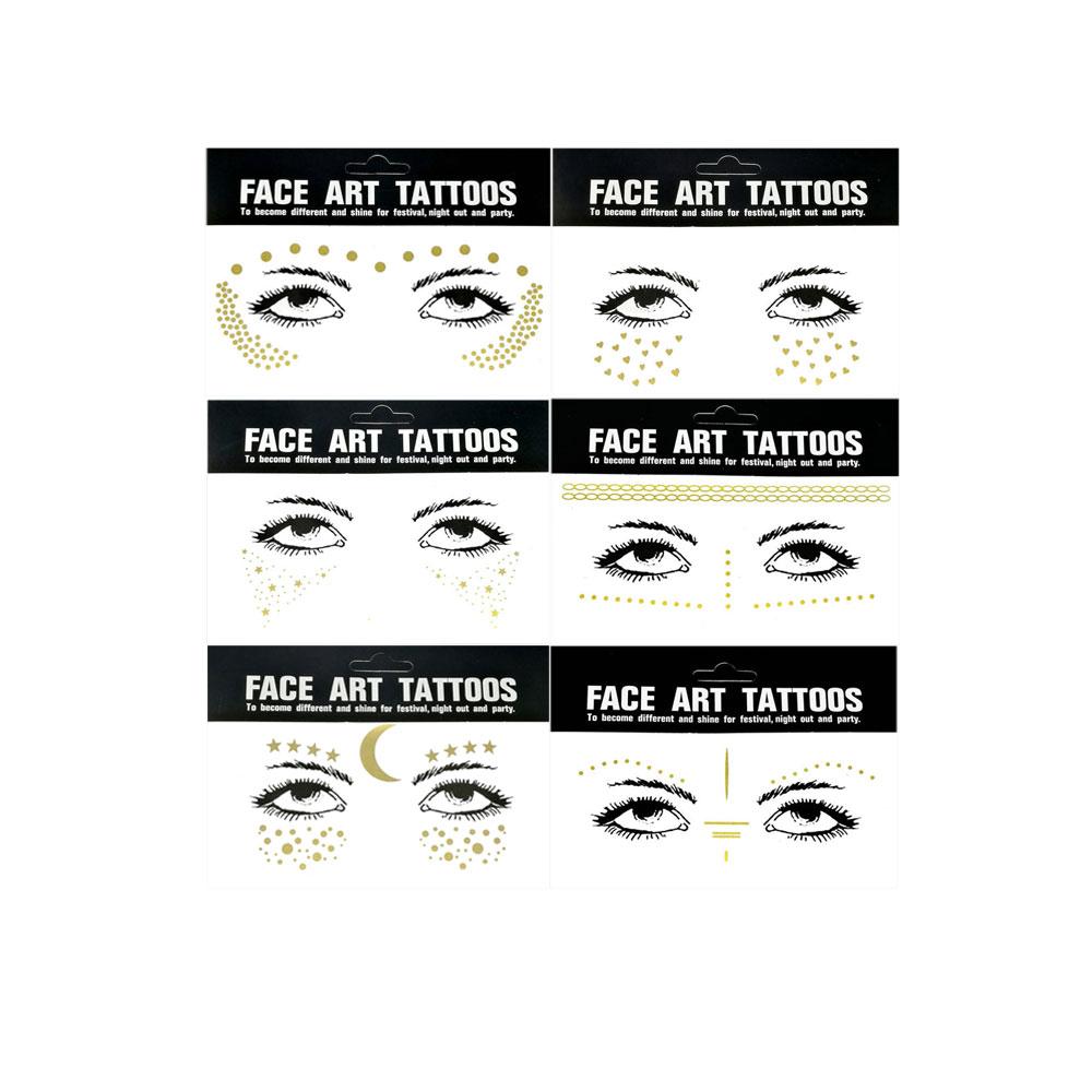 Gold Glitter Tattoo Stickers for Face Makeup Metallic Moon Stars Waterproof Temporary Freckle Tattoos for Women Eyebrow Party