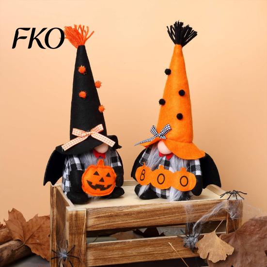Holiday Gnome Decoration Halloween Plush Decoration, Spooky Orange Black Boo Pumpkin Swedish Tomte Decorative Toys Figurine, Elf Dwarf Ornaments