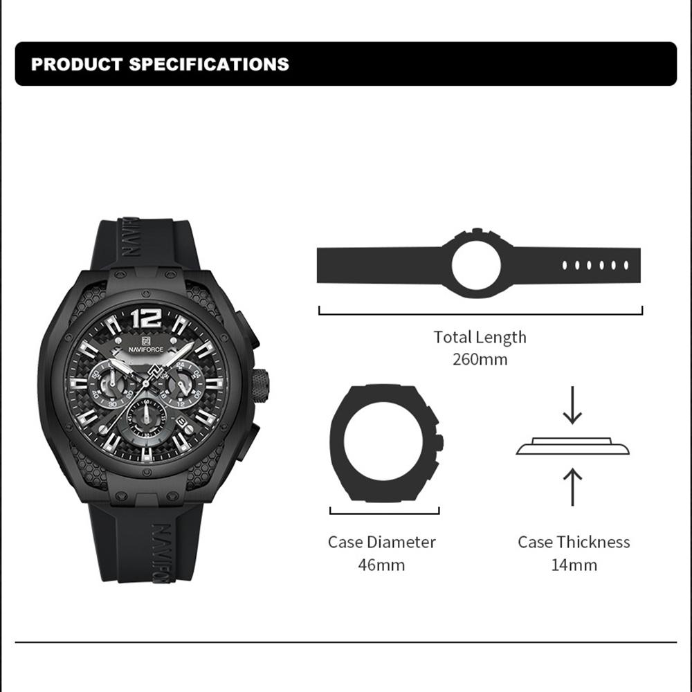 NAVIFORCE Original Quartz Watch for Men Luminous Pointer Calendar Chronograph Silica Strap 30m Waterproof Outdoor Multifunctional Men's Watch NF8063
