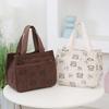 Cute Cartoon Printed Corduroy Versatile Handbag Office Worker Lunch Bento Tote Bag