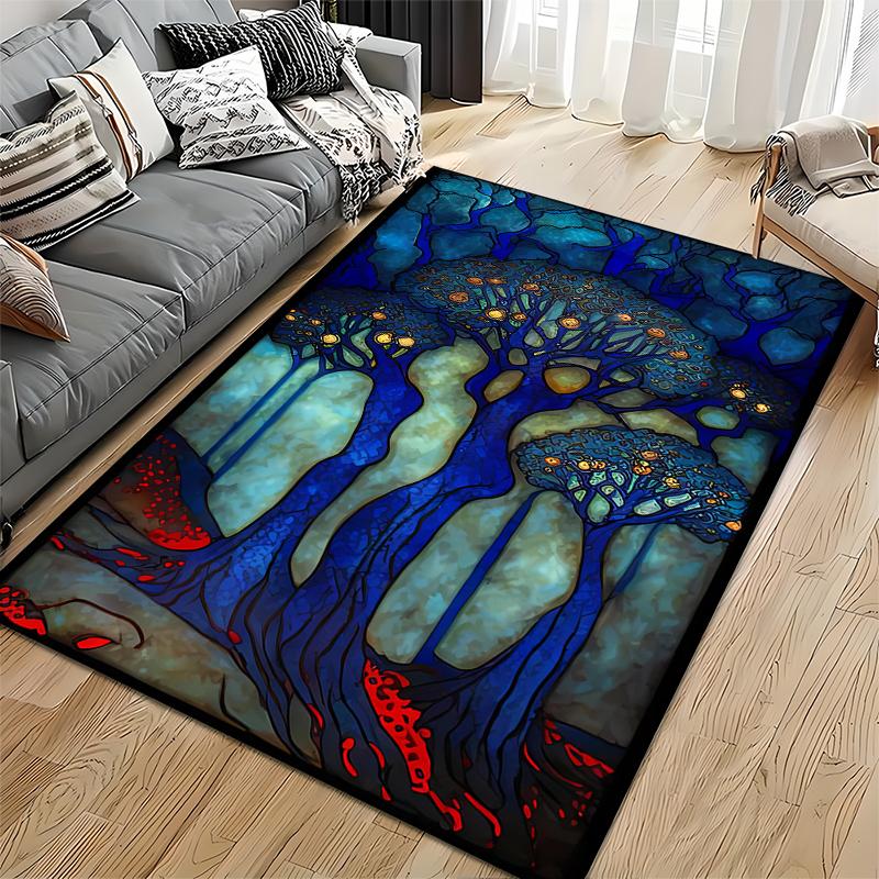 Abstract Blue Forest Tree Pattern Carpet for Living Room Decor Rug Suitable for Use As an Anti-slip for Living Room Bedroom Sofas