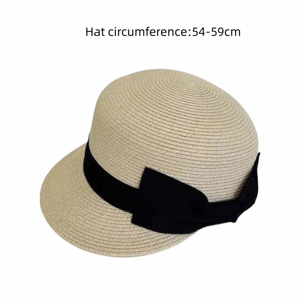 Grass Woven Shading Cap Bow Shaped Sun Hat Elegant Duckbill Hat  Summer