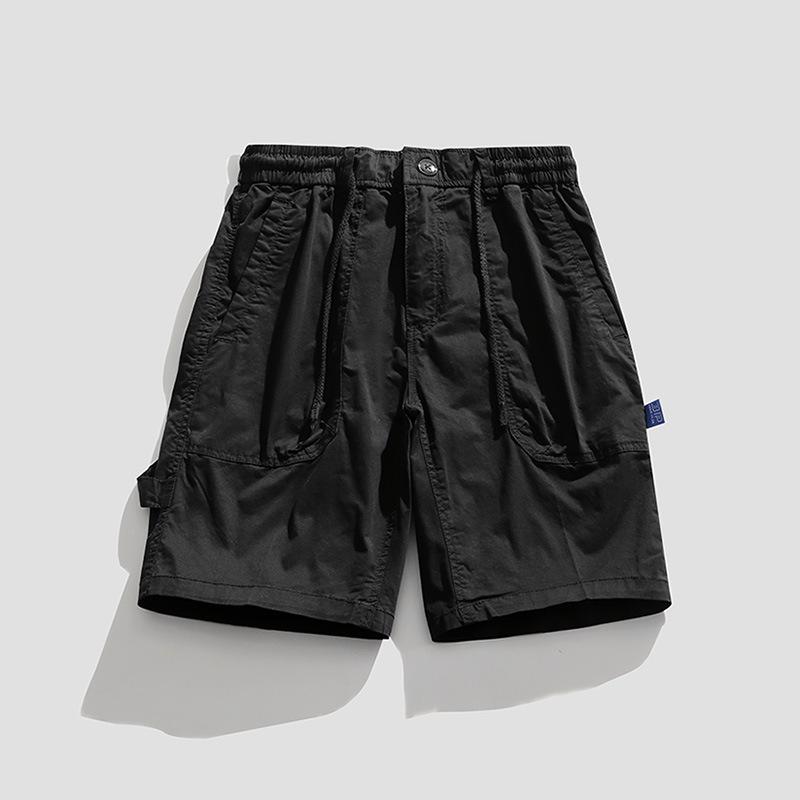 Men s Retro Casual Five-Point Cargo Shorts with Micro-Elastic, Multi-Pocket, Washed Cotton Fabric. 32 чёрный