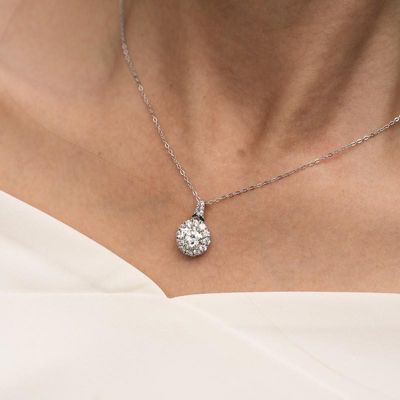 Sterling Moissanite Pendant Necklace Women 2ct Round Micro-Set Locket Chain Floral Design 21-50cm Adjustable