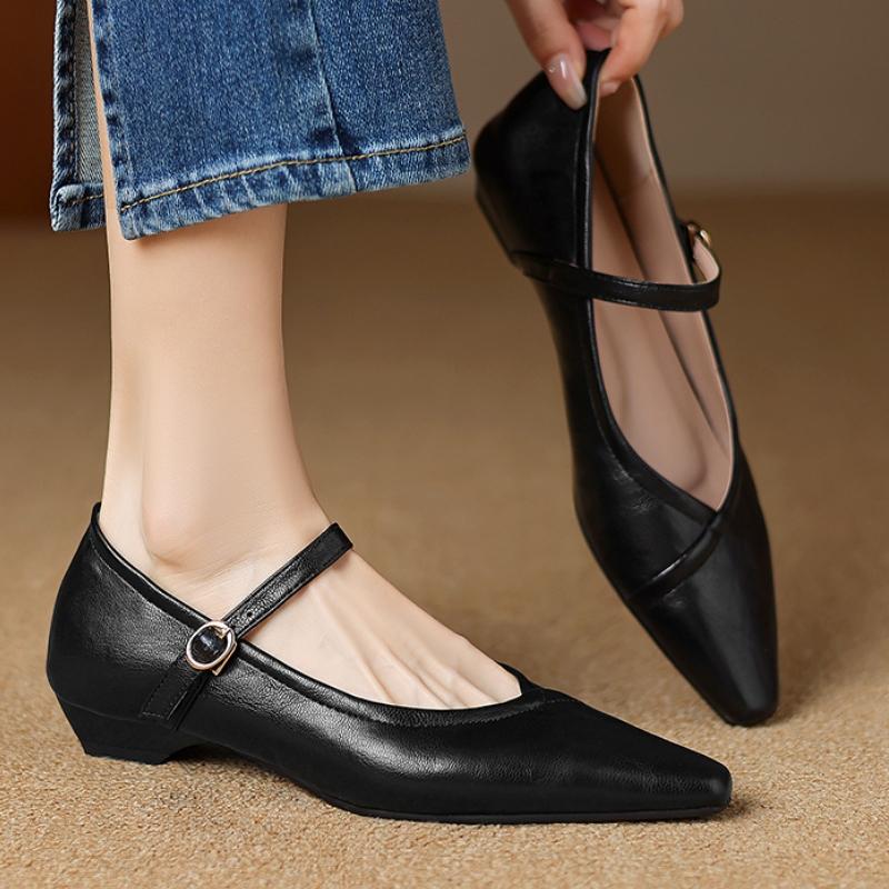 Eleganta Damskor med Låg Klack Mary Janes 2025 Mode Remmar Svart Nude Ballerinaskor Fest Bröllop Kontorsskor Kvinnliga Bekväma