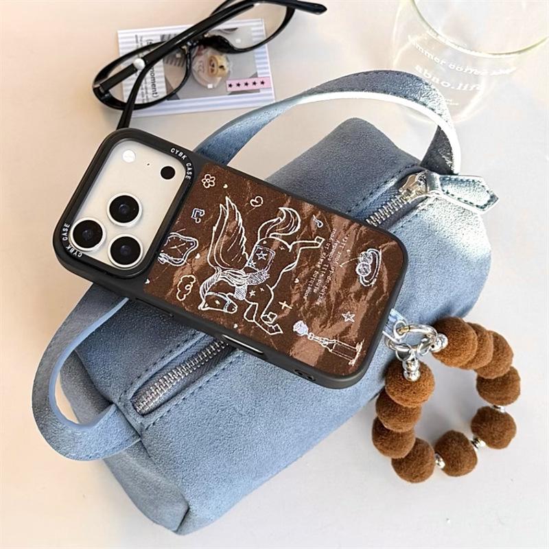 Premium Brown Velvet Angel Horse Case for iPhone 17, 16 Pro Max, 15, 14