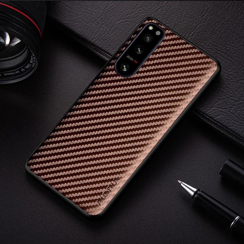 

Carbon Fibre Shockproof Slim Case for Sony Xperia 1 10 5 IV VI III V II ACE 2 III Pro I XZ3 XZ4 Non-Slip Full Body Phone Case Xperia 1 III кофейный