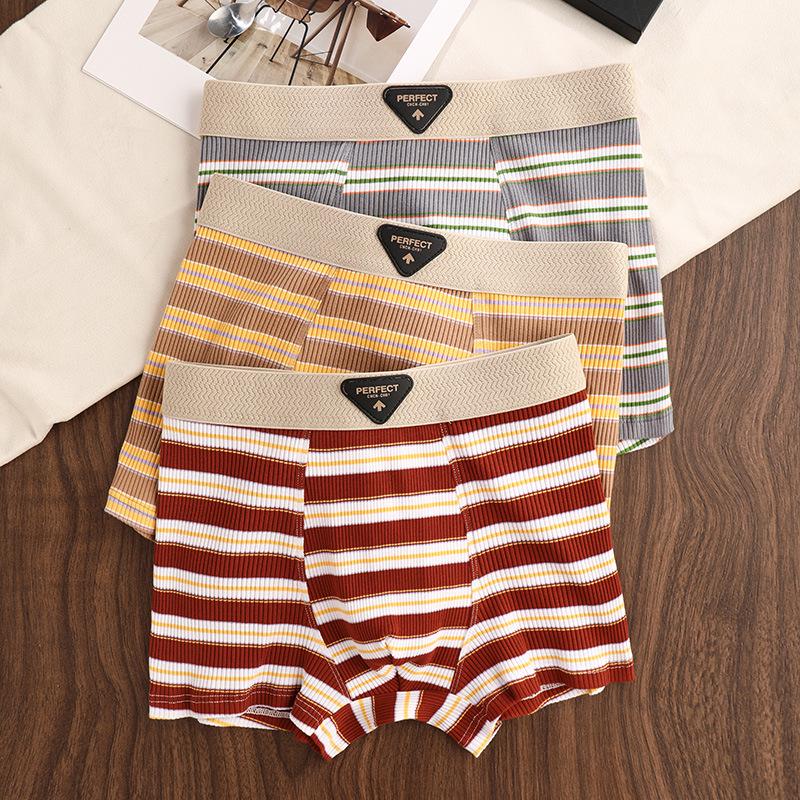 Men's Striped Trendy Cotton Mid-Waist Boxer Briefs - Breathable & Comfortable