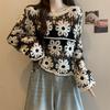 Women Fashion Retro Cotton And Hemp Printing Lapel Long Sleeves Shirt Tops