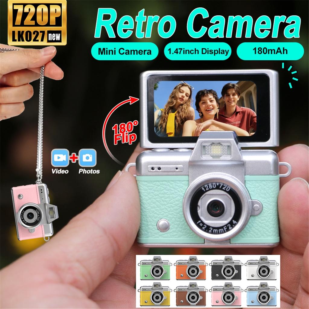 Palm-Sized Mini Digital Camera 180° Flip Selfie Screen with Flashlight Multiple Filters Keychain Portable Digital Camera LK027