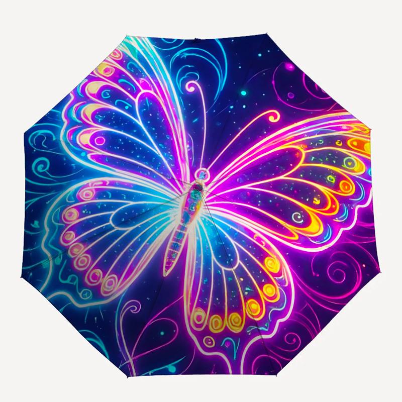 

1pc Neon Butterfly Automatic Open/Close Umbrella with Folding feature Compact Travel Umbrella, Lightweight design, for Commuting, Business147