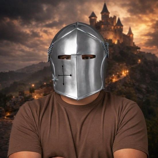 Knight Barbuta Helmet 18 Gauge Steel Medieval Armor with Visor for Reenactment, LARP Halloween