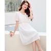 Sanpowa Women's V-Neck Midi Dress with Fitted Waist
