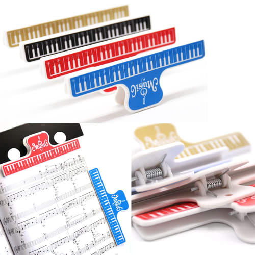 Set of 4 Music Clips, Sheet Music Clips, Piano Memo Clips, Music Book Holders, Sheet Music Clips with Keyboard Design, Keyboard, Music Stand (Black)
