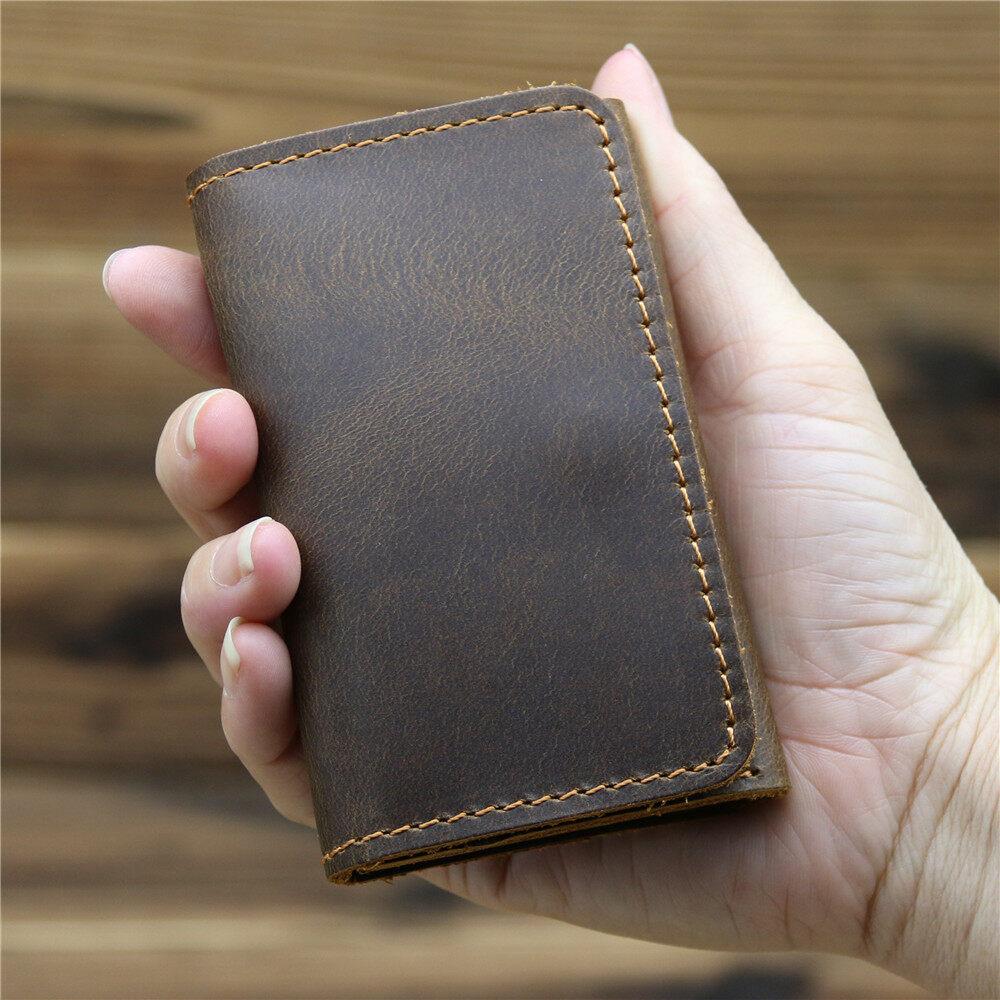 Vintage Crazy Horse Leather Credit Card Holder Wallet Mens Real Cowhide Slim ID VIP Cards Bags Small Change Coins