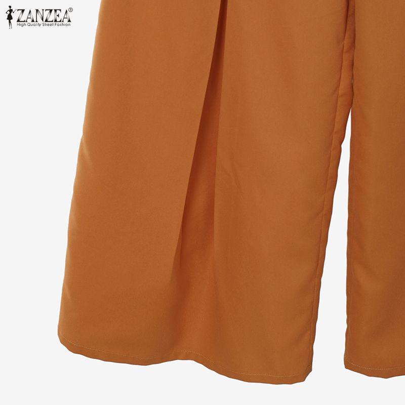 ZANZEA Women Ruffles Sleeveless Blouse With Wide Leg Pants Casual Two Piece Sets