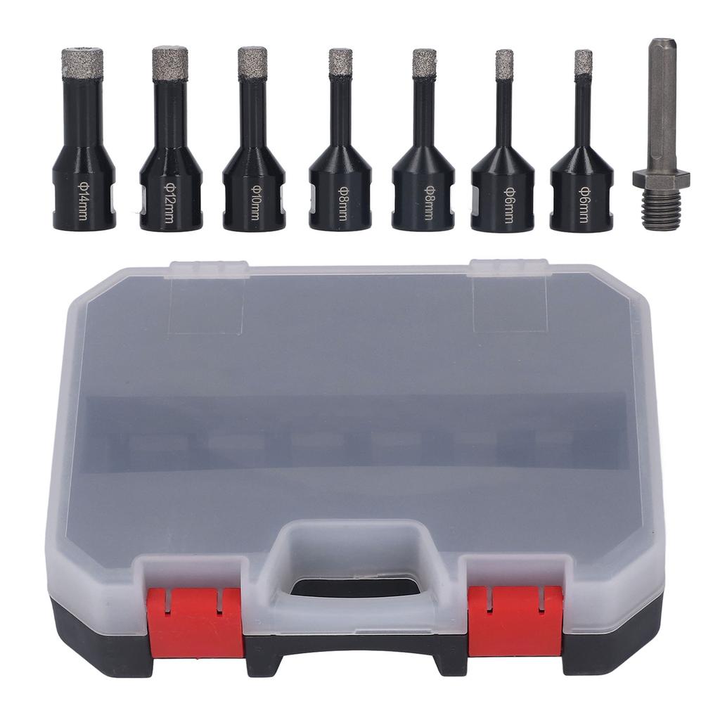 7 Stück Gelötete Diamant-Lochsäge 6-14mm M14 mit Stange für Keramik Marmor Granit Schwarz