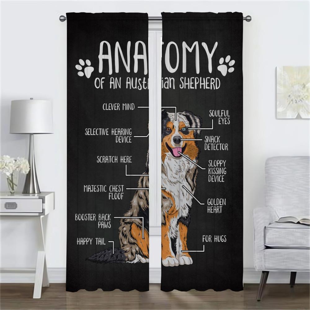 Dog Anatomy Home Interior Curtains for Living Room Partition Halloween Decoration Tulle for Bedroom Blackout Curtains 2 Pieces
